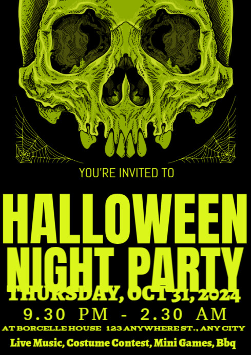 Black Maximalist Halloween Night Party A4 Template | PosterMyWall