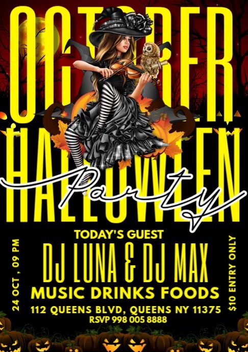 Black Maximalist Halloween Night Party Flyer A4 Template | PosterMyWall