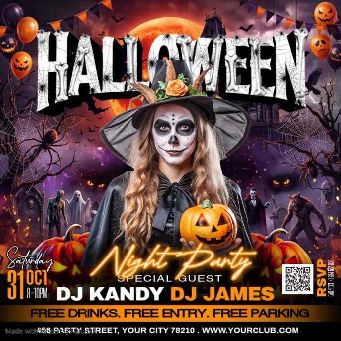 Black Maximalist Halloween Night Party Instagram Post Video Template ...