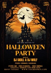 Hitam Halloween Party Invitation A4 Template