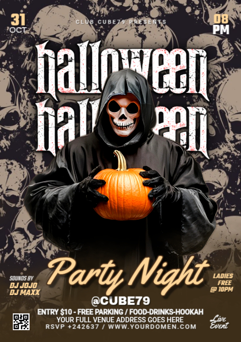 Black Maximalist Halloween Party A4 Template | PosterMyWall