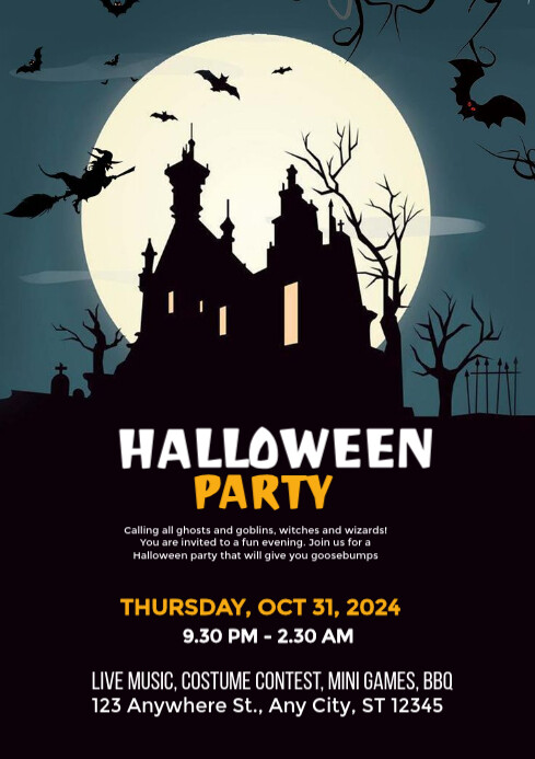 Black Maximalist Halloween Party Flyer A4 Template | PosterMyWall