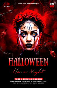 Black Maximalist Halloween Party Flyer Half Page Wide Meia página larga template