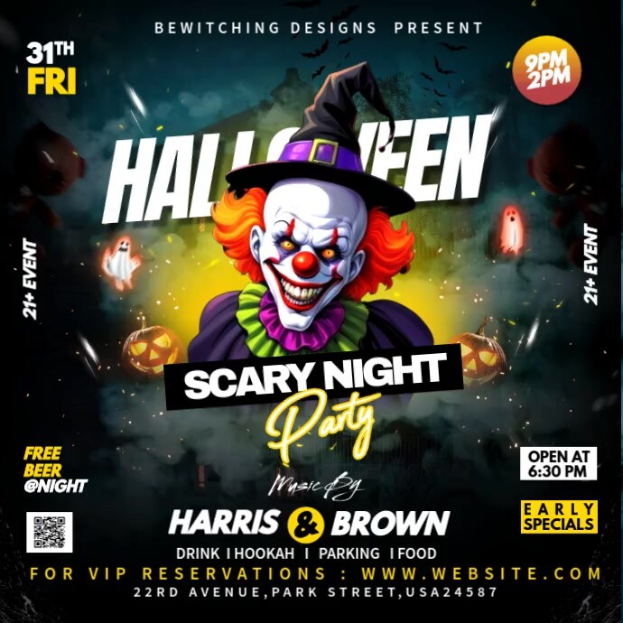 Black Maximalist Halloween Party Flyer Square Template | PosterMyWall