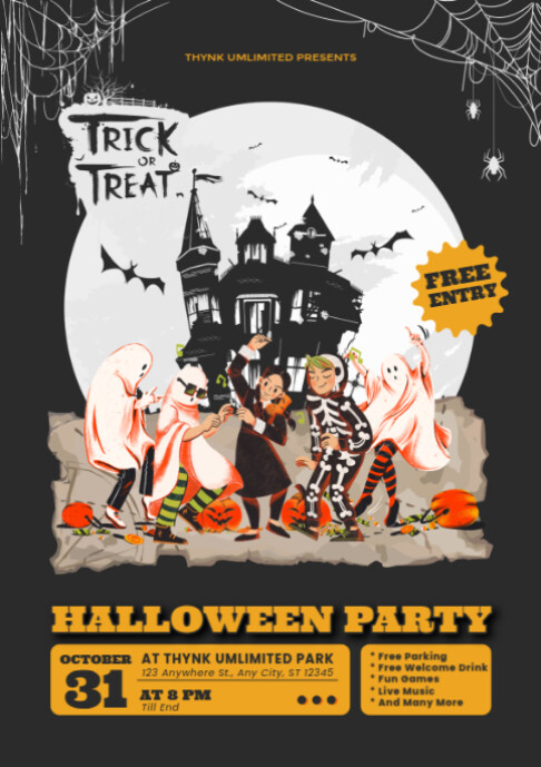 Black Maximalist Halloween Party Invitation A2 Template | PosterMyWall