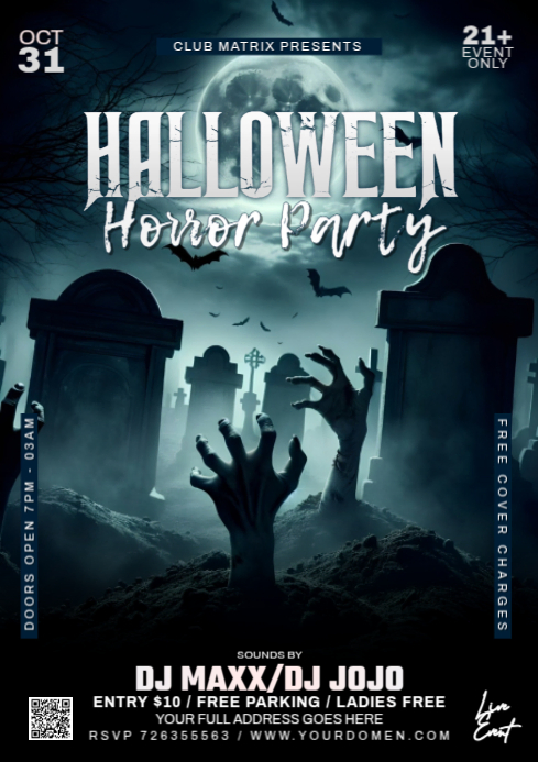 Black Halloween Horror Party A4 Template | PosterMyWall