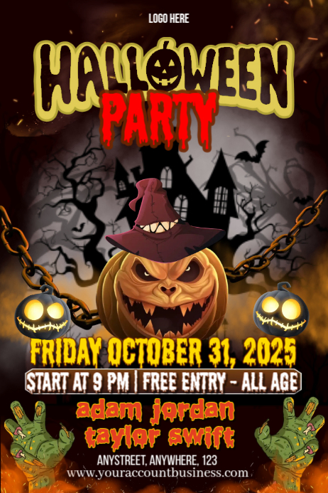 Black Maximalist Halloween Party Poster Template | PosterMyWall