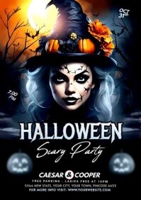 Black Maximalist Halloween Scary Party Flyer A5 template