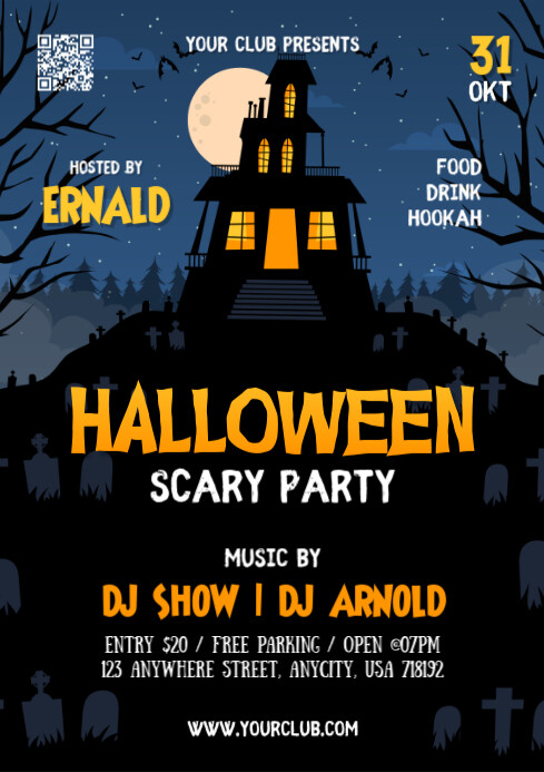 Black Maximalist Halloween Scary Party Poster Flyer A4 Template ...