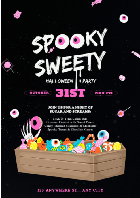 Black Maximalist Halloween Spooky Sweets A2 template