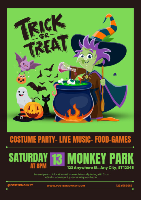 Black Maximalist Halloween Trick Or Treat A4 Template | PosterMyWall