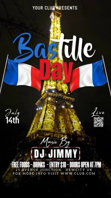 Black Maximalist Happy Bastille Day Celebration Party Instagram Reel template