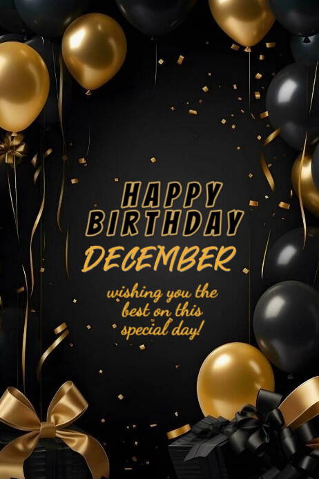 Black Maximalist Happy Birthday December  Banner 4' × 6' template