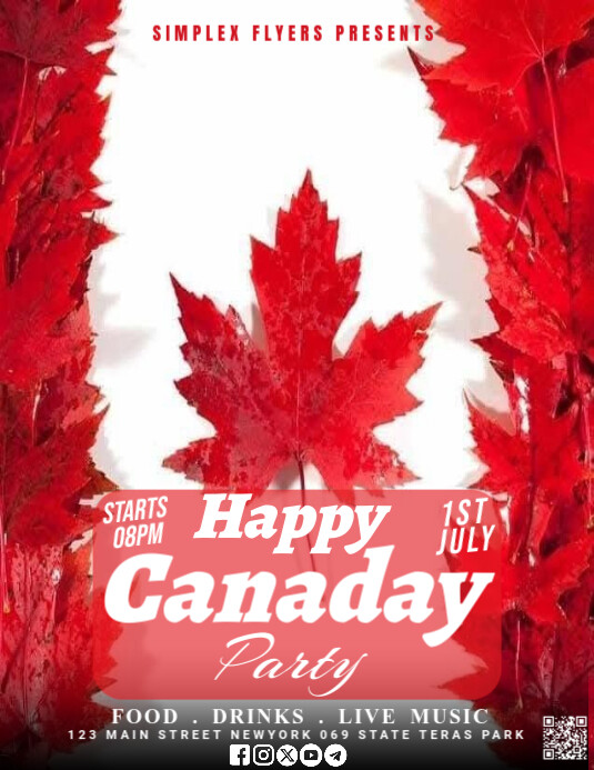 Black Maximalist Happy Canada Day Party Flyer (us Letter) template