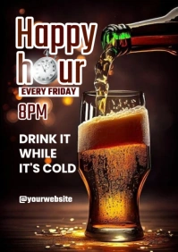 Black Maximalist Happy Hour Beer Promotion Poster A2 template