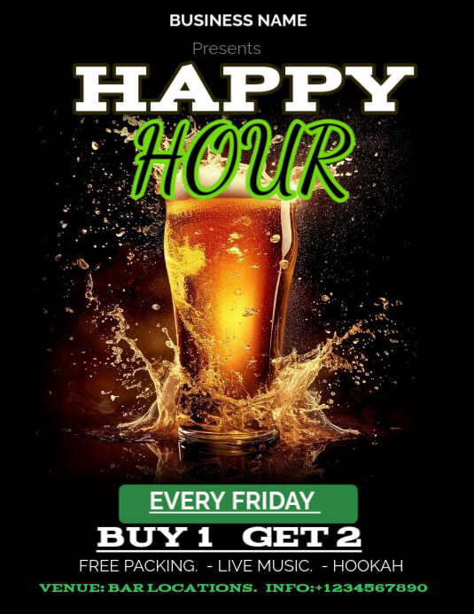 Black Maximalist Happy Hour  Flyer (us Letter) Pamflet (VSA Brief) template