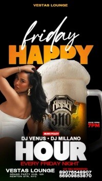 Black Maximalist Happy Hour Night Party  Digital Display (9:16) template