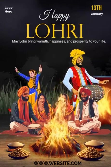 Black Maximalist Happy Lohri  Poster template