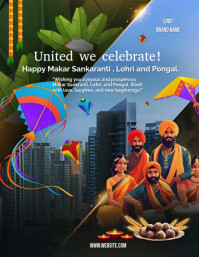 Black Maximalist Happy Makar Sankaranti, Lohri And Pongal  Flyer (us Letter) template