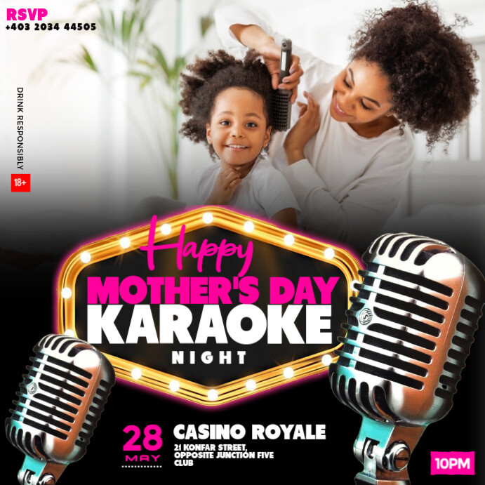 Black Maximalist Happy Mother's Day Karaoke Flyer for Social Media Instagram Post template