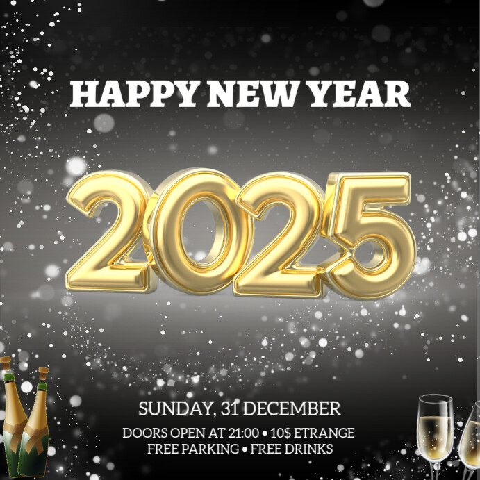 Black Maximalist Happy New Year 2025 Gold Instagram Post Template ...