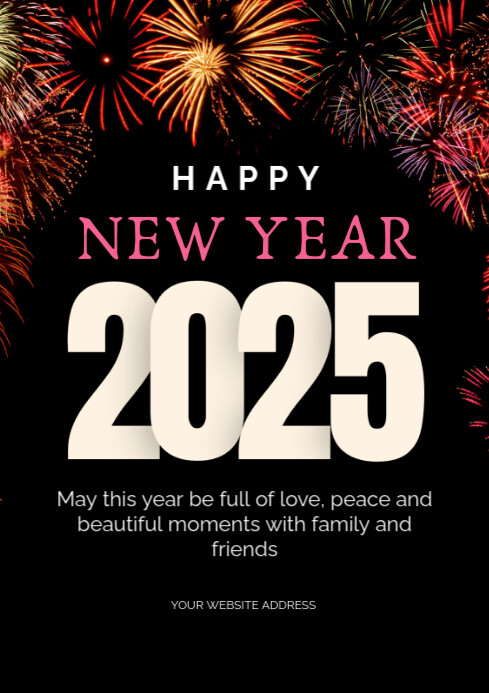 Black Maximalist Happy New Year 2025 Instagram Flyers A4 Template ...