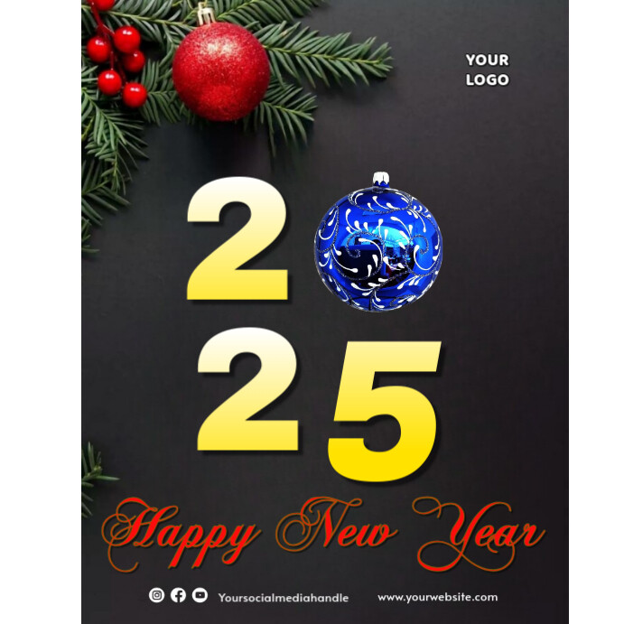 Black Maximalist Happy New Year 2025 Instagram Post Template | PosterMyWall