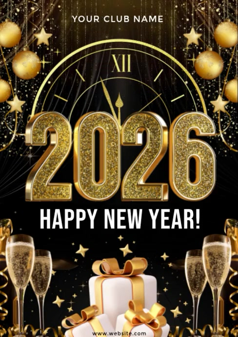 Black Maximalist Happy New Year 2026 A4 Template | PosterMyWall