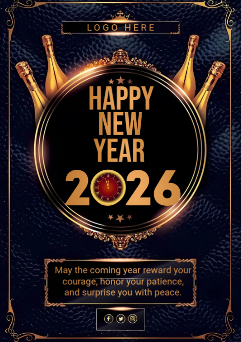 Black Maximalist Happy New Year 2026 A5 Template | PosterMyWall