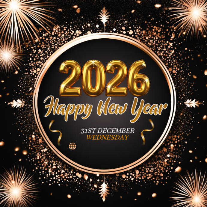 Black Maximalist Happy New Year 2026 Card Instagram Post Template ...