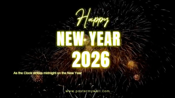 Black Maximalist Happy New Year 2026 Celebration Digital Display (16:9 ...