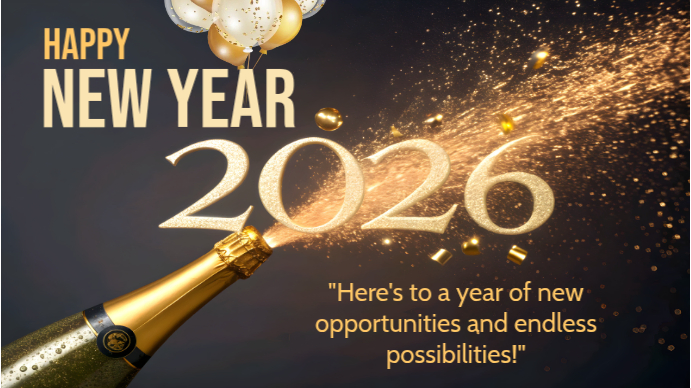 Black Maximalist Happy New Year 2026 Digital Display (16:9) เทมเพลต ...