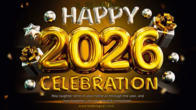 Black Maximalist Happy New Year 2026 Digital Display (16:9) Template ...