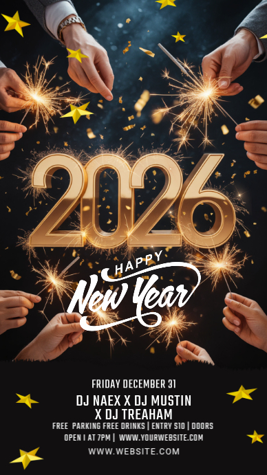 Plantilla de Black Maximalist Happy New Year 2026 Digital Display (9:16 ...