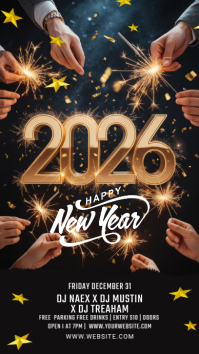 Black New Year Party Invitation Digitalt display Template