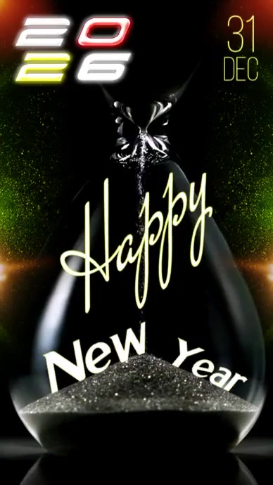 Black Maximalist Happy New Year 2026 Digital Display (9:16) Templat ...