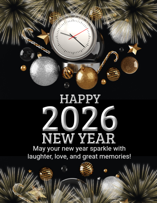 Black Maximalist Happy New Year 2026 Flyer (us Letter) Template ...