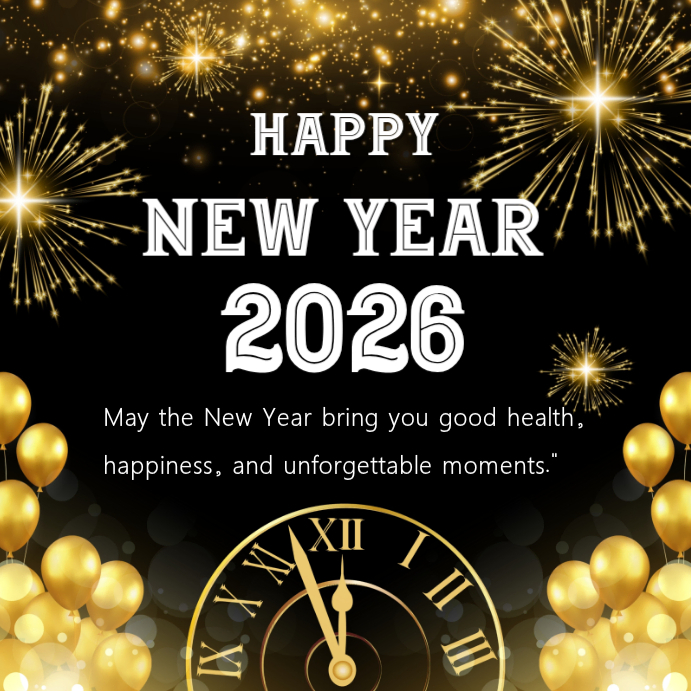 Modèle Black Maximalist Happy New Year 2026 Instagram Post | PosterMyWall