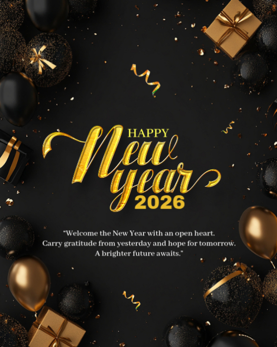 Black Maximalist Happy New Year 2026 Instagram Portrait Template ...