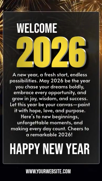 Modèle Black Maximalist Happy New Year 2026 Message Digital Display (9: ...