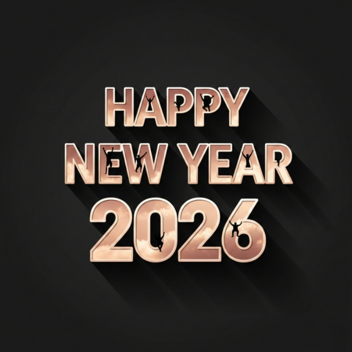 Black Maximalist Happy New Year 2026 Modern Bold Text Design With ...
