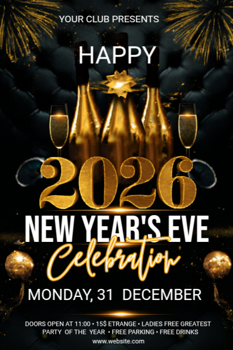 Black Maximalist Happy New Year 2026 Poster Template | PosterMyWall