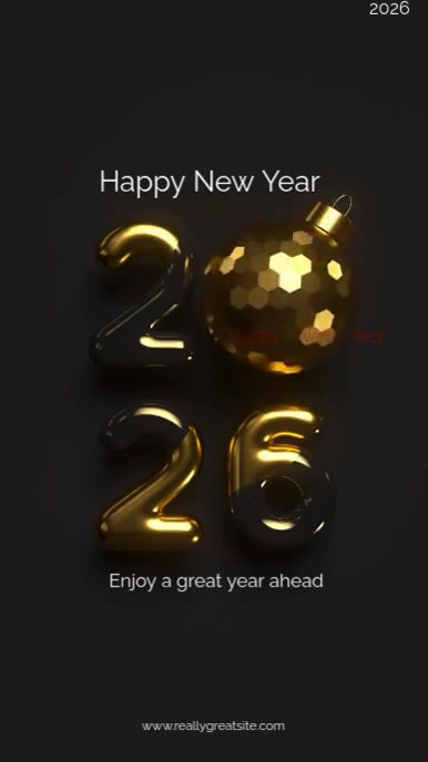 Plantilla de Black Maximalist Happy New Year 2026 Video Digital Display ...