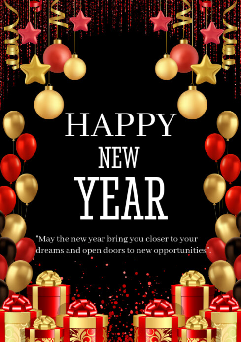 Black Maximalist Happy New Year  A4 template