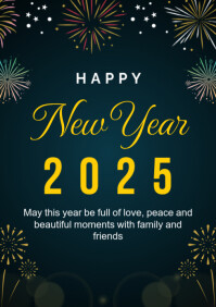 Black Maximalist Happy New Year Celebration Wishes  A4 template