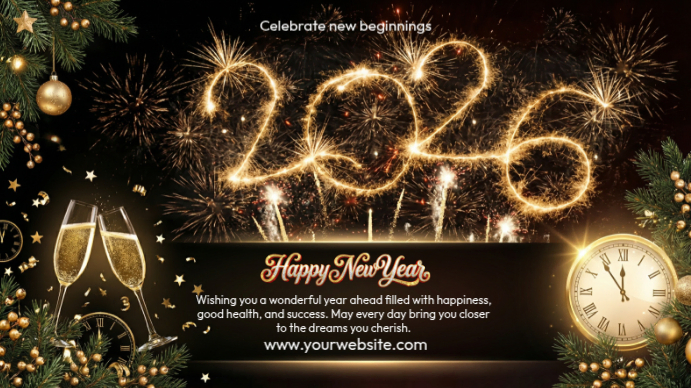 Plantilla de Black Maximalist Happy New Year Digital Display (16:9 ...