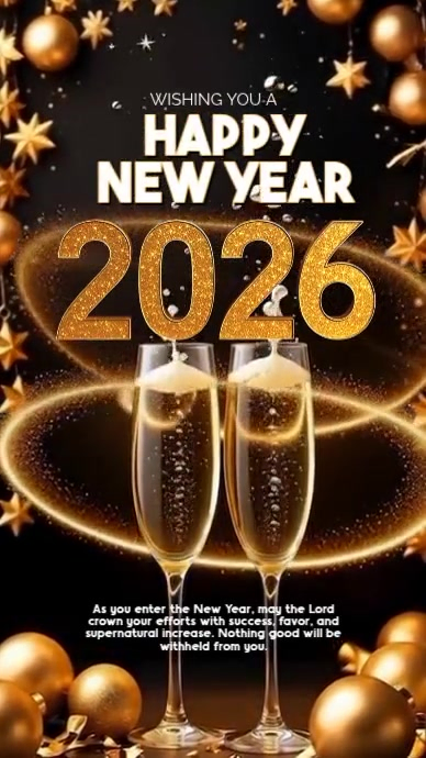 Black Maximalist Happy New Year Greeting Video Digital Display (9:16 ...