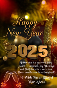Black Maximalist Happy New Year  Half Page Wide template