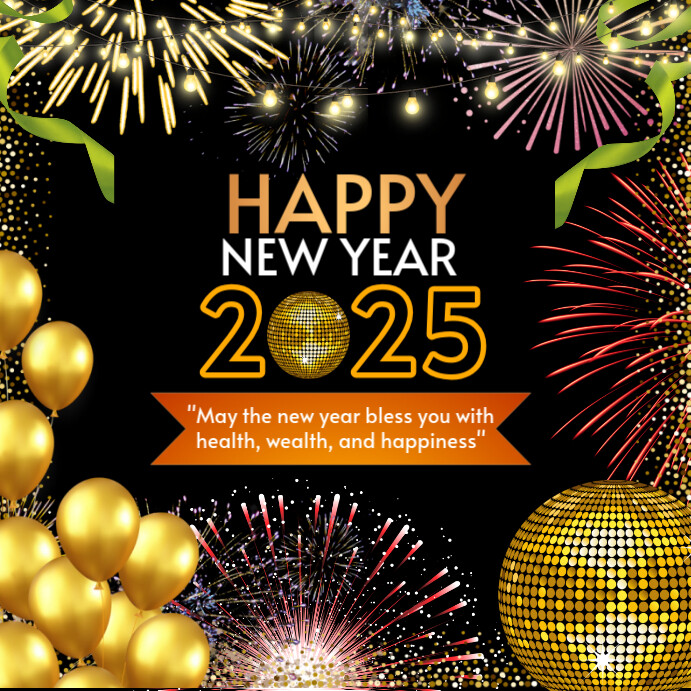 Black Maximalist Happy New Year Instagram Post Template | PosterMyWall