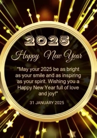 Black Maximalist Happy New Year Message A4 template
